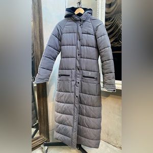 Long very warm puffer coat, hood attached ! “Ladysoul” Greyish blue